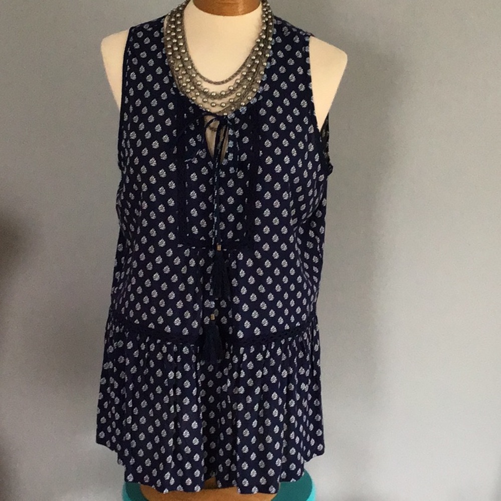 Luna Moon Anthropologie boho blouse in Navy